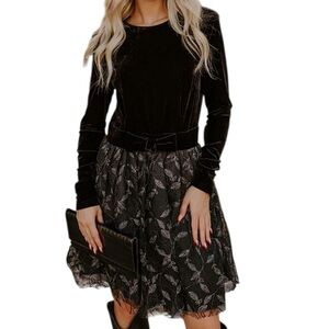 New Flying Tomato Black Velvet Sparkle Tulle Dress Special Occasion